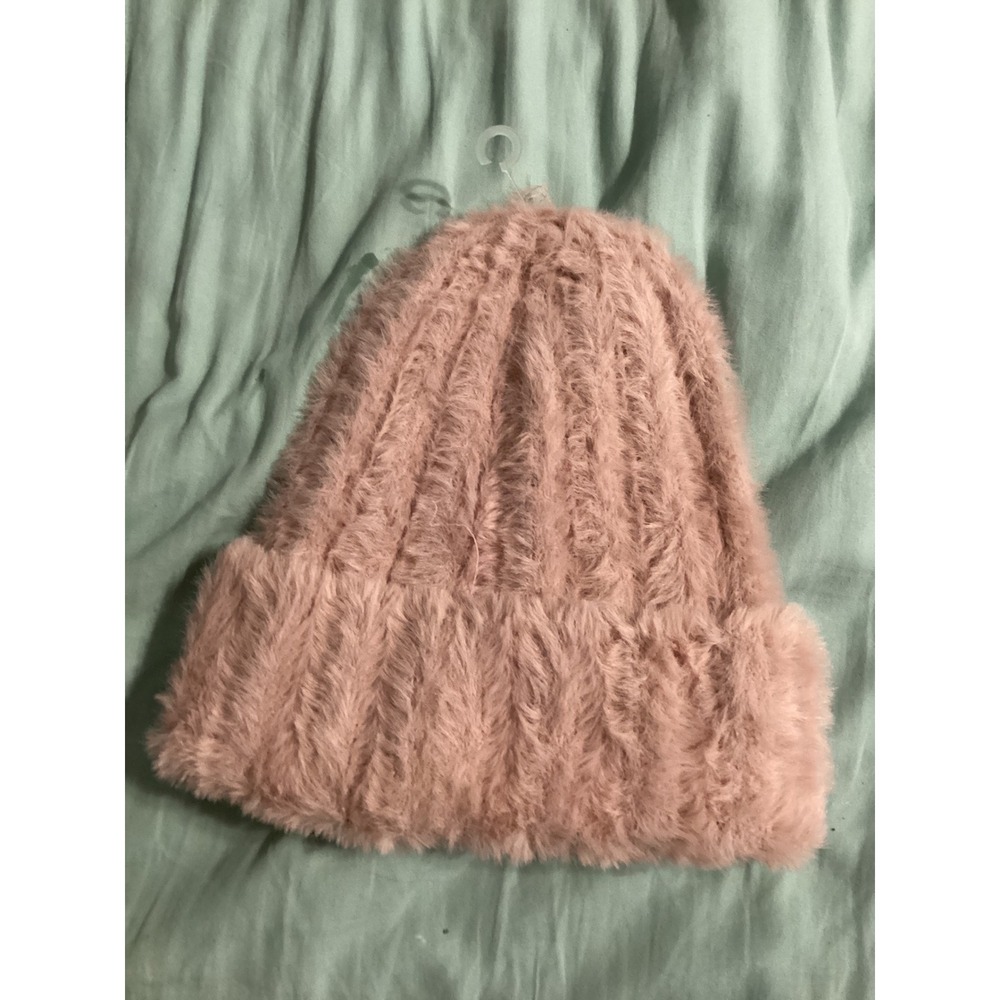 Natasha Accessories Pink Fuzzy Faux Fur Ribbed Knit Beanie Hat HT6598 NWT